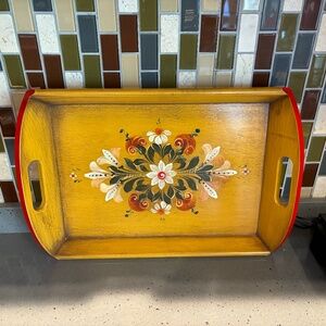 Never used hand made floral wood tray